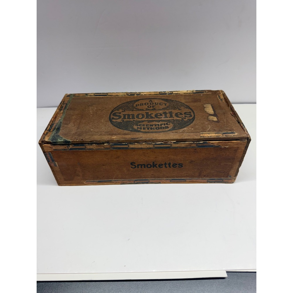 Vintage Smokettes Wooden Cigar Box Scientific Methods Tobacciana Decor